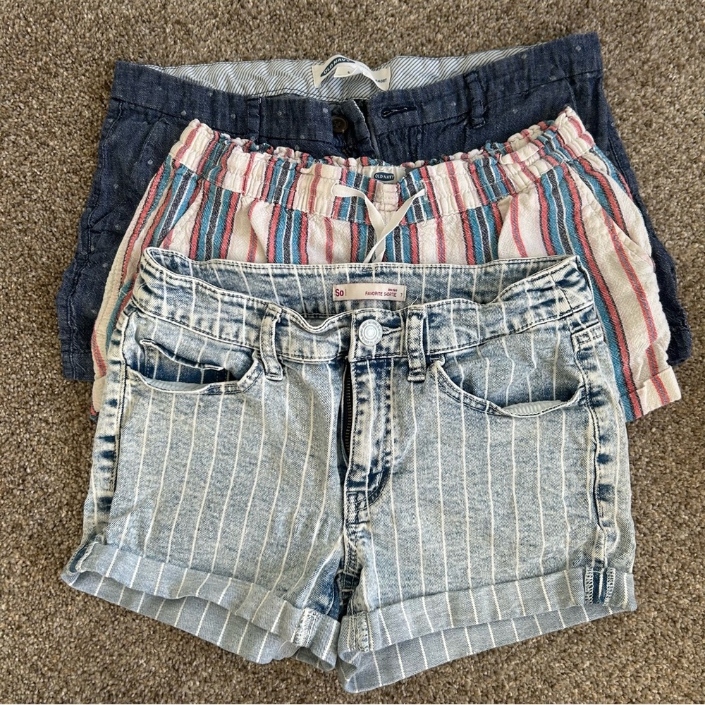Bundle of Three Striped Polkadot white wash light blue dark blue Shorts
